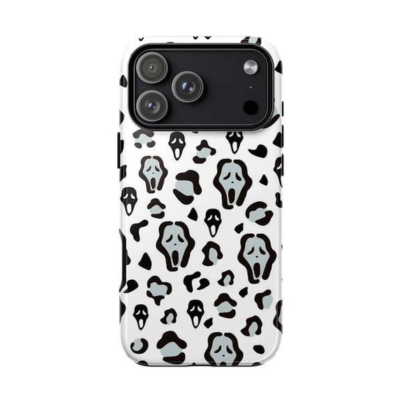 Ghost Face Leopard Print Phone Case, Funny Horror Movie Aesthetic Cover for iPhone 17 16 15 14 13 12 11 Pro Plus Mini
