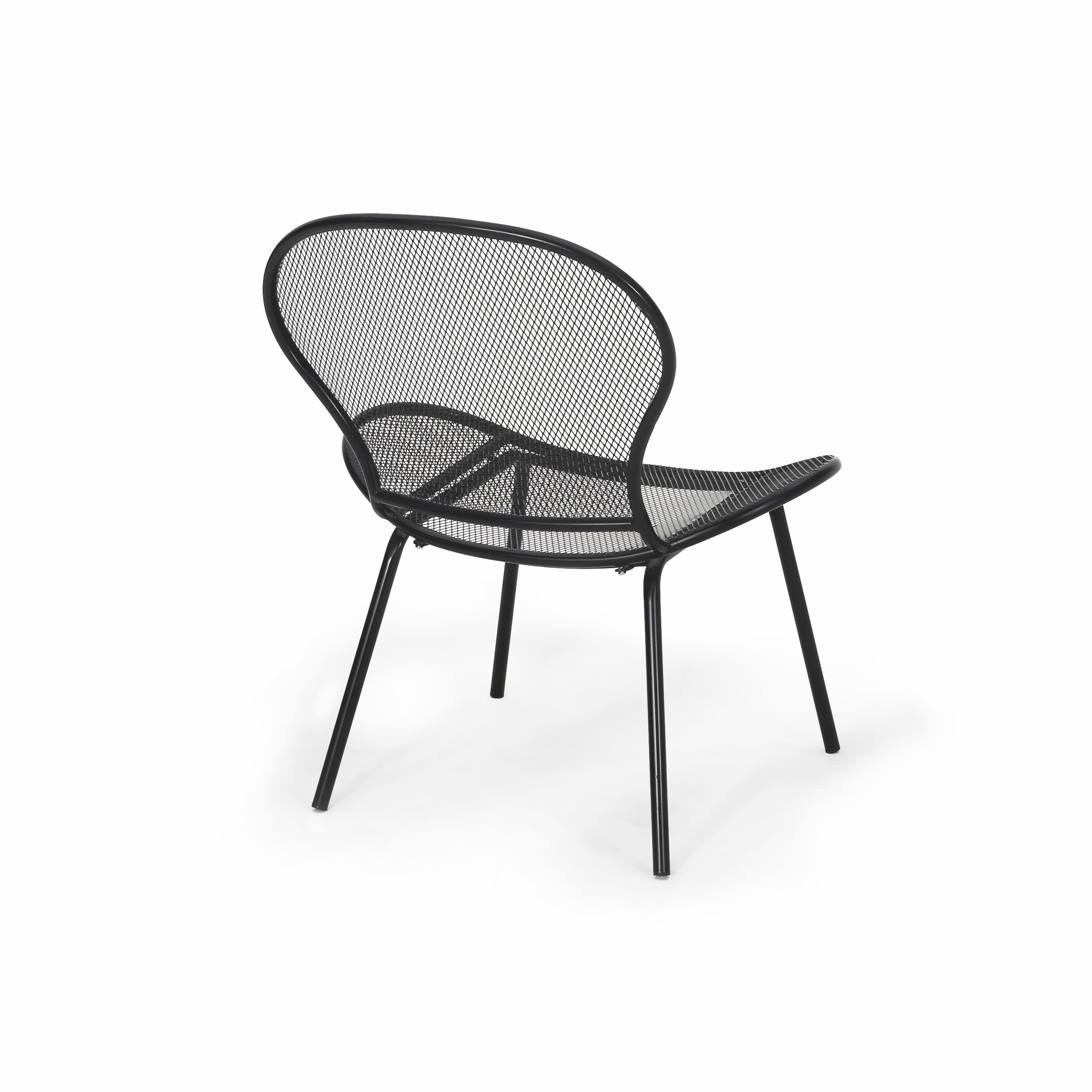 Kreighton Modern Outdoor 2 Seater Iron Chat Set with Side Table, Matte Black