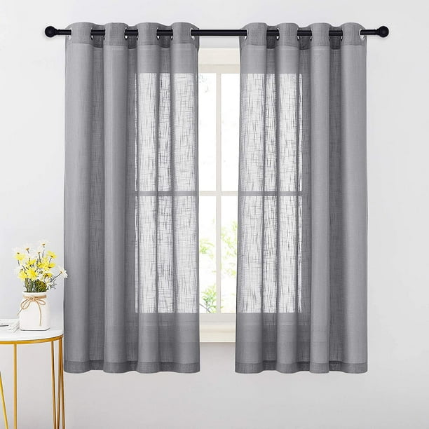 Sheer Linen Curtains 63 Inch Length Semi Grommet Top Thick And Soft Window Treatment For Living Room Bedroom Kids Grey 104 Wide Total 2 Panels Com Sheer Linen Curtains 63 Inch Length, 104 Inch Wide Curtains