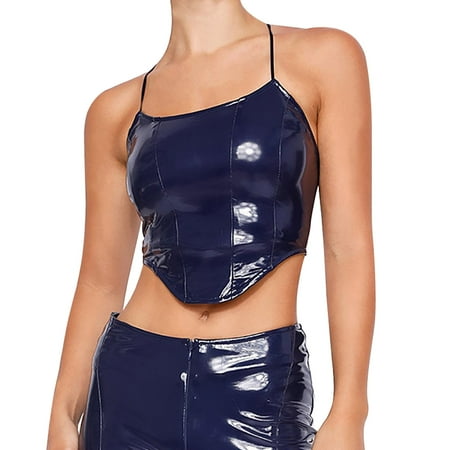

Camisole Halter Vest Ladies Solid Color Short Thin Strap PU Small Camisole