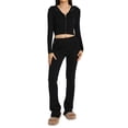 thumbnail image 2 of Blusas + Pantalones Largos Y2K Knit Crop Tops + Pantalones largos 2pcs Mujeres Zipper Sport Fitness Outfit (Negro M) Cgtredaw Para estrenar, 2 of 6