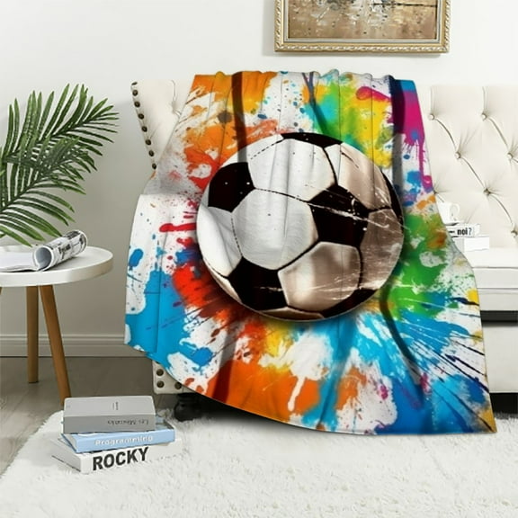 JRXY Super Soft Soccer Blanket Throw Lightweight Flannel Cozy Football Blanket Sport Fans Gifts Kids Adults 40x50