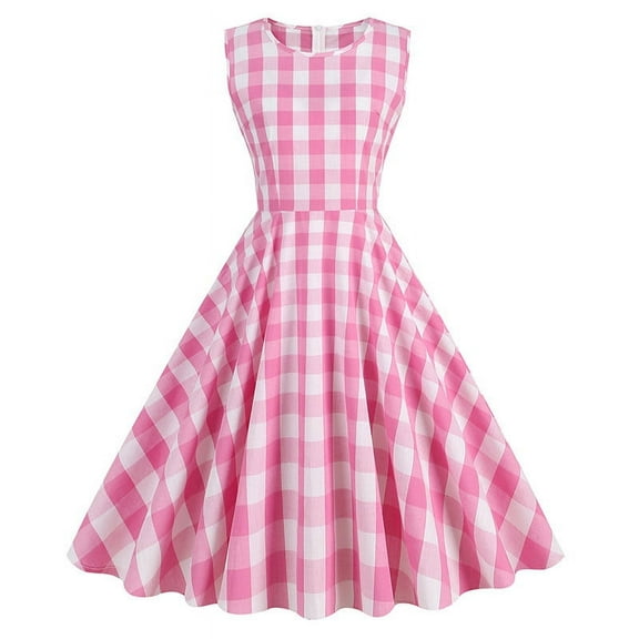Jacenvly New Christmas Dresses Women Fashion Court Contrast High Collar Polka Dotted Large Dress Women Halloween Dresses Pink L