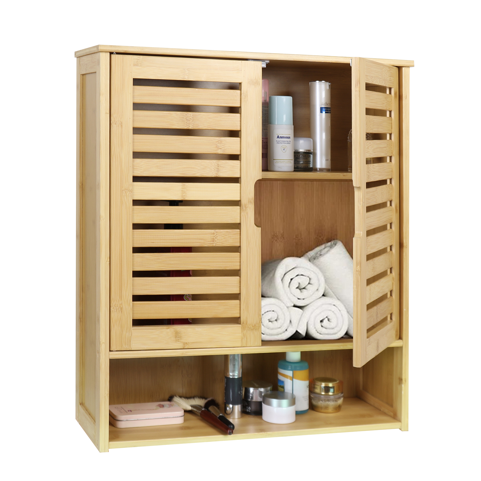LUVODI Bamboo Bathroom Wall Cabinet Wall Mount Medicine Cabinet Storage Organizer with 3 Tier Adjustable Shelf