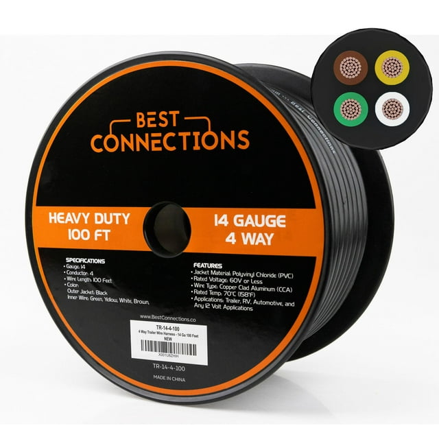 Cable para remolque BEST CONNECTIONS 14 AWG de 4 conductores, 30 m