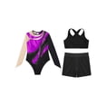 thumbnail image 3 of Miutii Kids Girls Gymnastics Leotards Shiny Rhinestones Mesh Back Keyhole Unitards Jumpsuits with Crop Tops Shorts Purple 16, 3 of 5