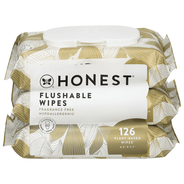 1x Honest Plant-Based Flushable Fragrance Free Wipes with pan