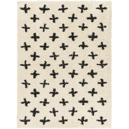 Surya Beni shag BSH-2304 63 x 84  Rectangle Fabric Rug in Black and Cream