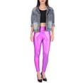 thumbnail image 3 of HDE Women's Shiny Holographic Leggings Liquid Metallic Pants Iridescent Tights (Fuchsia, Small), 3 of 5