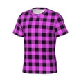 thumbnail image 3 of Yiaed Purple Black Buffalo Plaid Print Mens Short Sleeve Tight Fit T-Shirt, Crewneck Casual Tee-3X-Large, 3 of 5