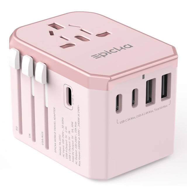 Adaptador de viaje EPICKA, enchufe de alimentación universal con 3 USB-C y 2 USB-A