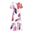 thumbnail image 4 of Penkiiy Women's Summer Casual Short Sleeve Crewneck Dress Casual Flowy Tiered Maxi Beach Dress With Pockets Feather Printing Dress L White, 4 of 6
