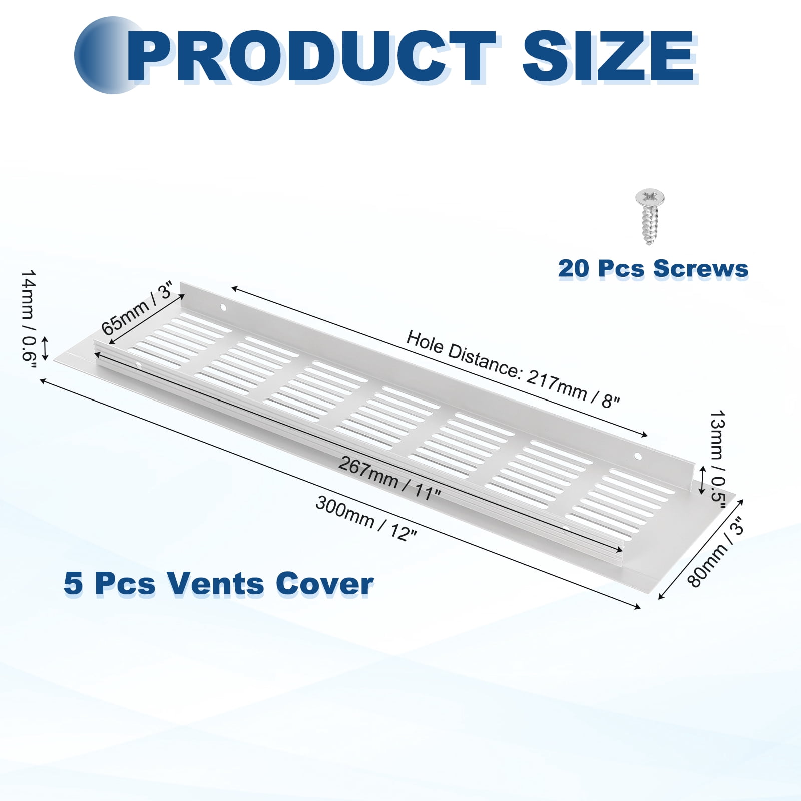 Uxcell 12 x 3 Inch Door Air Vent Cover, 5 Set Heavy Duty Aluminum Grille Ventilation Cover Louvered with 20 Mounting Screws for Cabinet Wardrobe Door, Grey