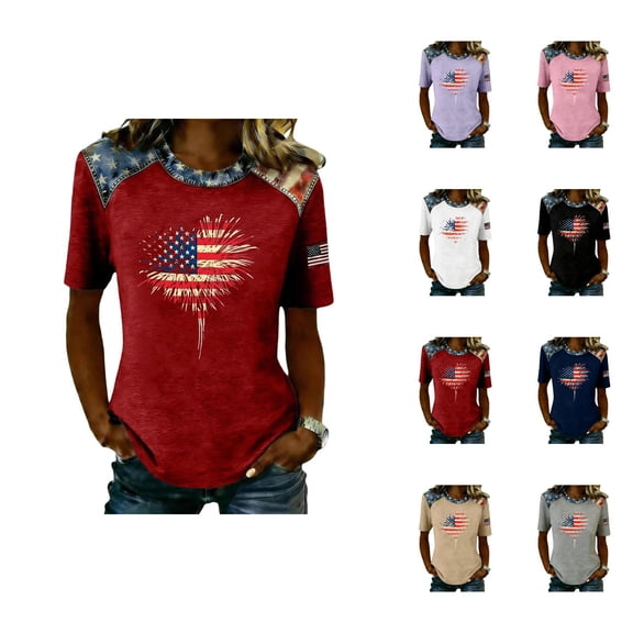 Womens 4th of July Shirts 250 Anniversary USA Graphic Tee American Flag Print Crewneck Patriotic Summer Festival Top