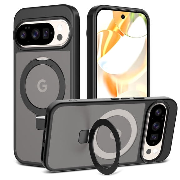 for Google Pixel 9 10 9 Pro 10 Pro Case Compatible with MagSafe with Kickstand, Translucent Matte Shockproof Phone Case Cover - Black