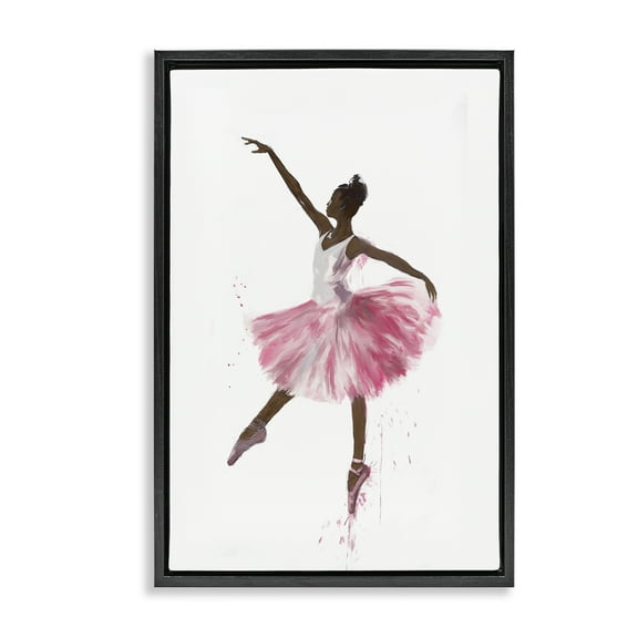 Stupell Industries Graceful Ballerina in Pink Novelty Painting Black Floater Framed Art Print Wall Art, 17 x 25