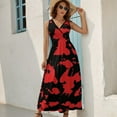 thumbnail image 5 of Red And Black Paint Splatter Womens Night Club Maxi Dress V Neck Sleeveless Bohemia Long Dresses, 5 of 9