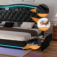 thumbnail image 4 of Craftian King Size Standard Bed Frame with Storage & Power Outlets, Upholstered Bed Frame with LED Lights & Headboard, Black, 4 of 8