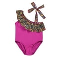 thumbnail image 1 of Kids Baby Girl Single Shoulder Monokini Toddler One Piece Swimwear Ruffled Beach Bathing Suit, 1 of 10