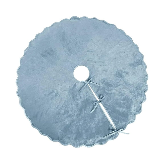 Gray-blue Velvet Christmas Tree Skirt with Ruffled Design for Vintage Holiday Decorations, Ideal as Party and Home Festive Scenes-One size