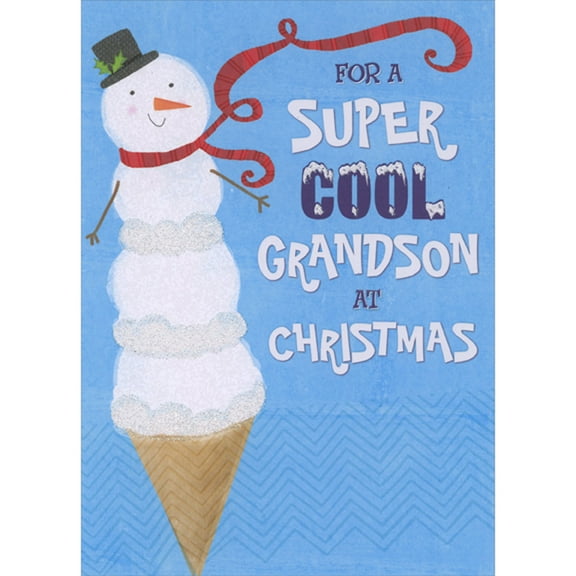 Designer Greetings Snowman Triple Scoop Cone Juvenile Christmas Card for Super Cool Grandson