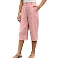 thumbnail image 2 of Yteetum Capris for Women with Pockets Summer Elastic Waist Button Lounge Capri Pants Womens Casual Solid Loose Fits Lightweight Comfy Cropped Pants, 2 of 9