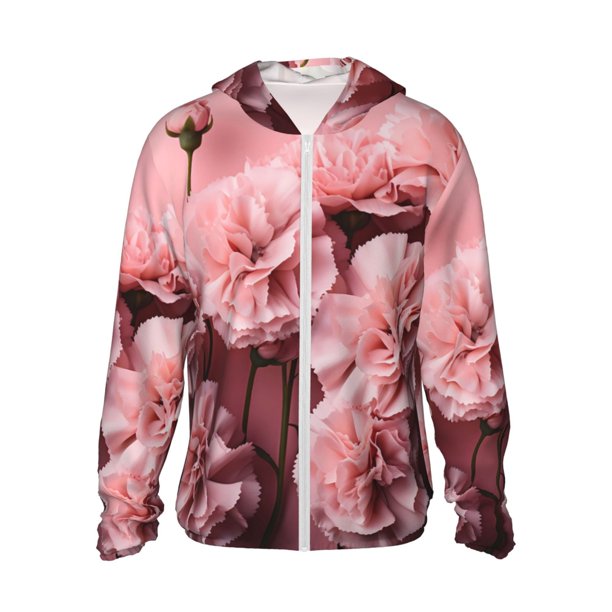 Fotbe Delicate Pink Carnations Chaqueta con Protección Solar UPF 50+ para Hombre y Mujer, Camisa con Capucha y Bolsillos-3X-Large