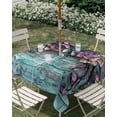 thumbnail image 3 of Square Outdoor Tablecloth with Umbrella Hole Spring Floral Outside Table Cloth Waterproof Patio Table Cover Blue Mottled Walls Vintage Garden Pastoral Zipper Tablecloths for Picnic Camping 60x60 Inch, 3 of 8
