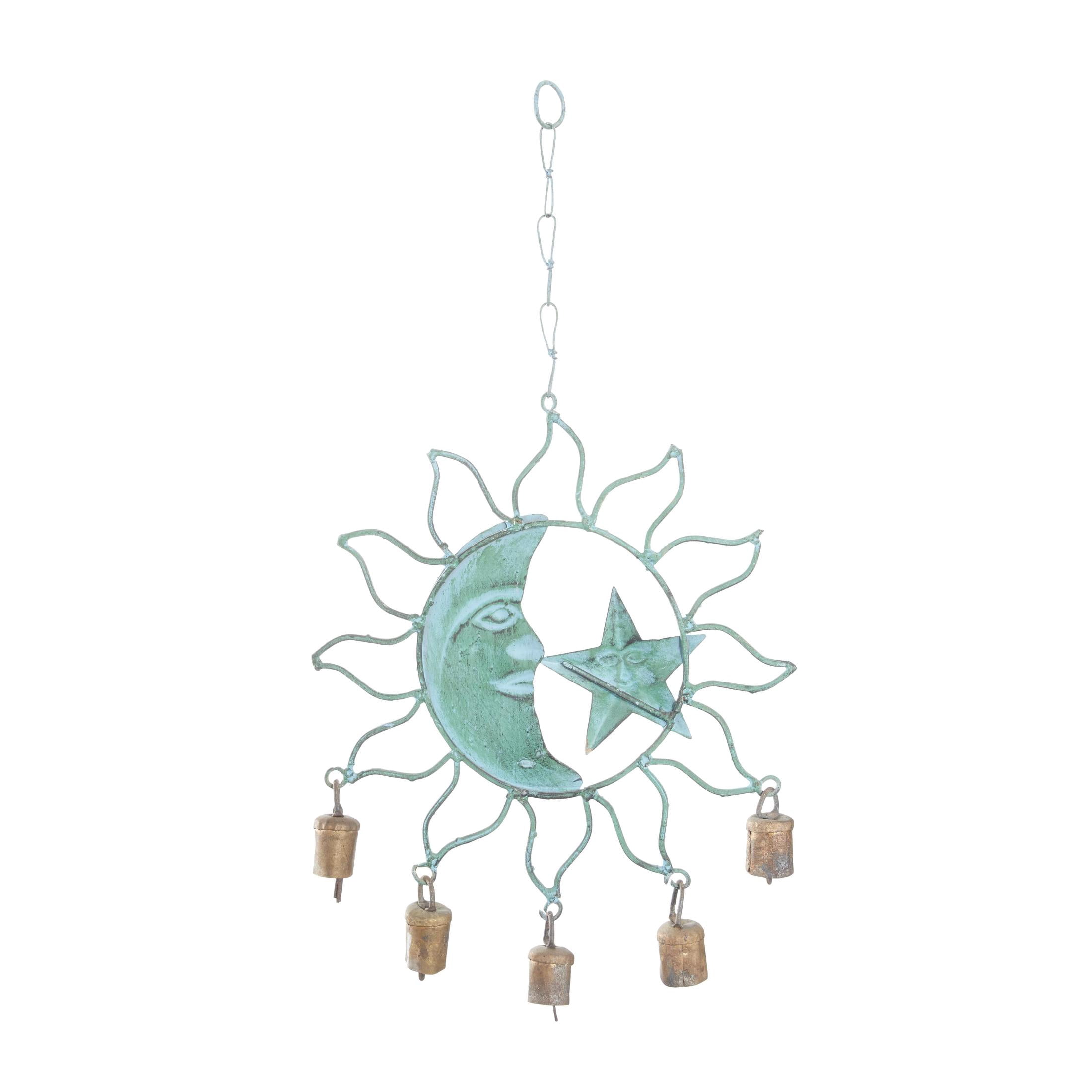 DecMode 20" Teal Metal Sun and Moon Windchime with Bells