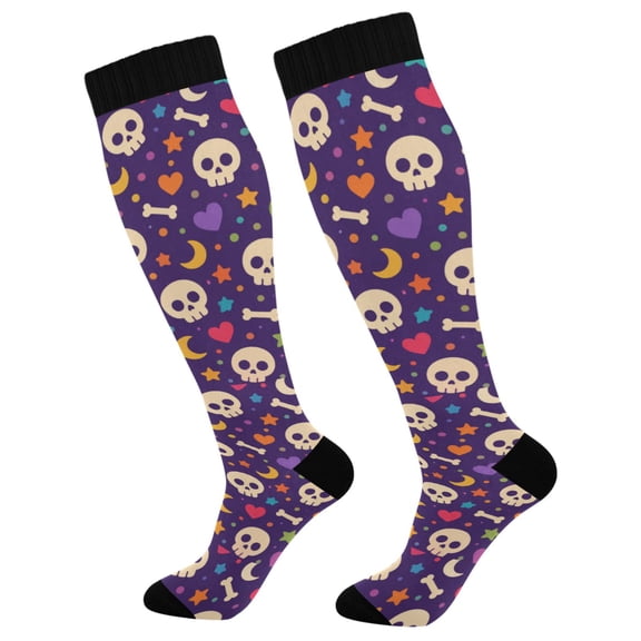 Unisex Knee High Socks, Dark Skull Printed Socks, Long Running Socks for Men & Women (1 Pair)