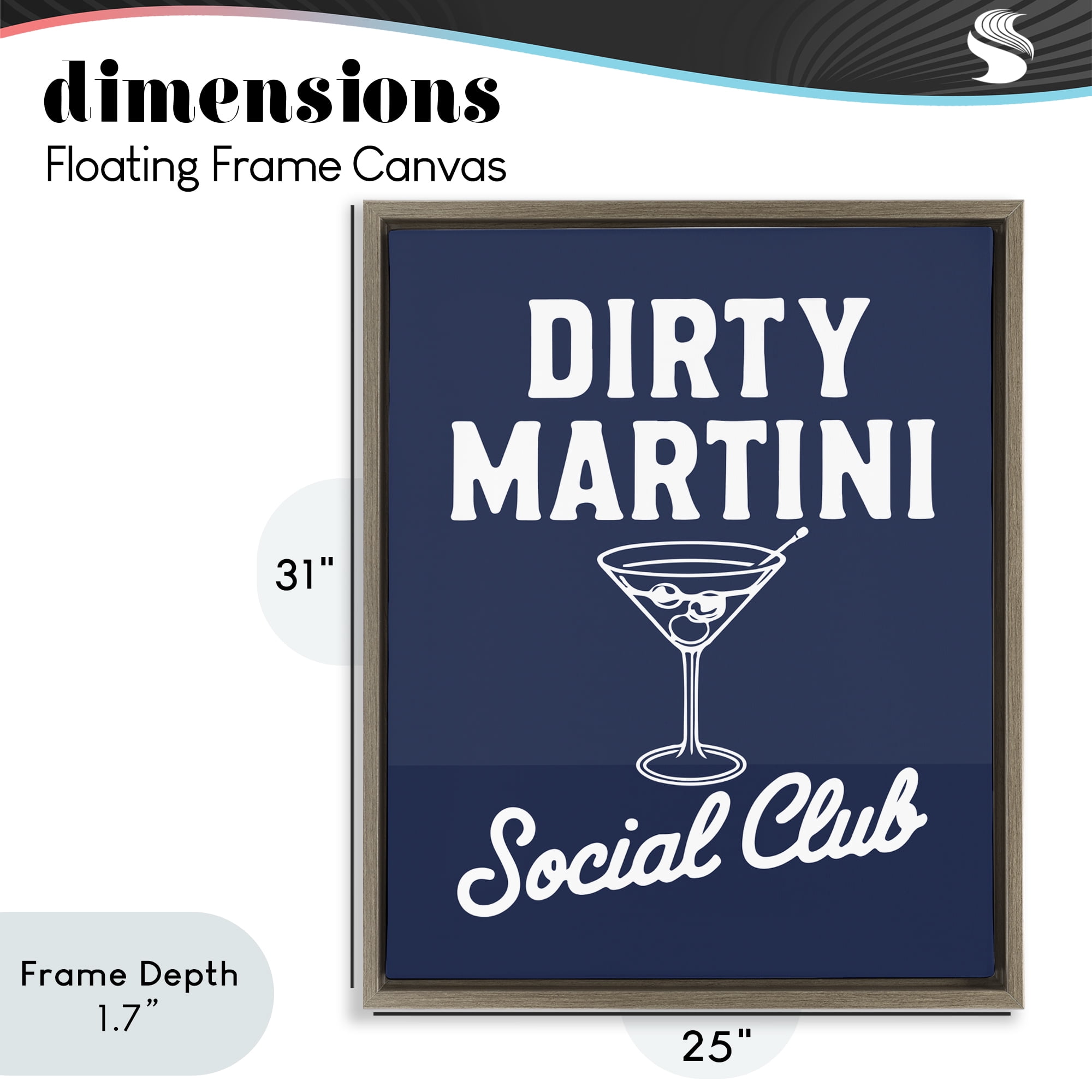 Stupell Industries Retro Dirty Martini Club Brown Framed Floater Canvas Wall Art, design by Lettered and Lined