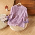 thumbnail image 2 of ZQUUVOU Women's Cotton Linen T-Shirt Embroidered Button 3/4 Sleeves Crew Neck Blouse Purple (2XL), 2 of 3