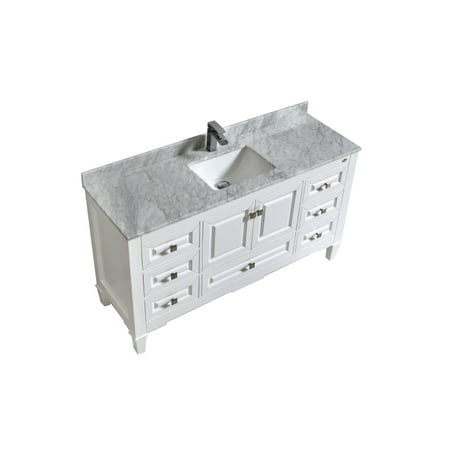 Syca 60 Single Sink White Bathroom Vanity With Carrara Marble Top Syca 60 Single Sink White Bathroom Vanity With Carrara Marble Top