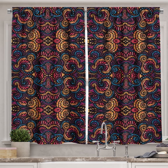 Ambesonne Eastern Kitchen Curtains, Floral Glass Pattern, 55"x39", Multicolor