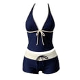 thumbnail image 6 of Leey-World 2 Piece Y2k Polka Dot Halter Bikini with Shorts 2000s Bathing Suit Set Summer Vacation Cute Beach Tankini Swimsuit(Navy,S), 6 of 6