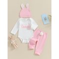 thumbnail image 2 of Inevnen My First Easter Baby Girl Boy Outfits 3PCS Infant Romper Bunny Pants Hat Clothes Set, 2 of 9
