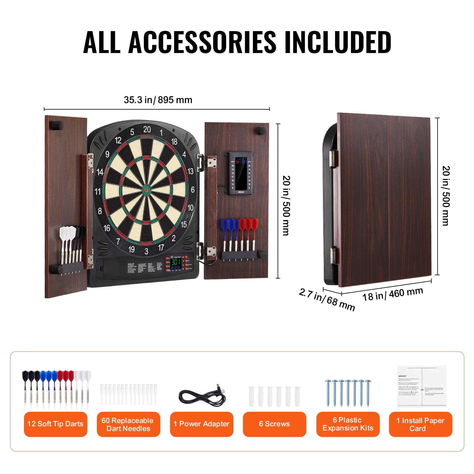 KFFKFF Dartboard with Cabinet Kit, Play-Set Bundle Dartboard Cabinet Kit, Concealed Cabinet Offers Digital Scorekeeping, Simple Installation, Comes with All Required Accessories