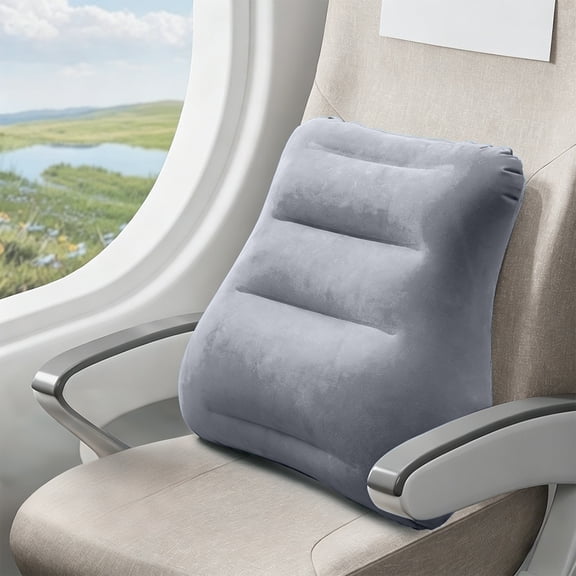 GOFLIC Inflatable Lumbar Pillow PVC Flocking 17x15 inch Portable Travel Back Support Ergonomic Wedge for Car Office Airplane Train Camping Home Washable Blue Gray