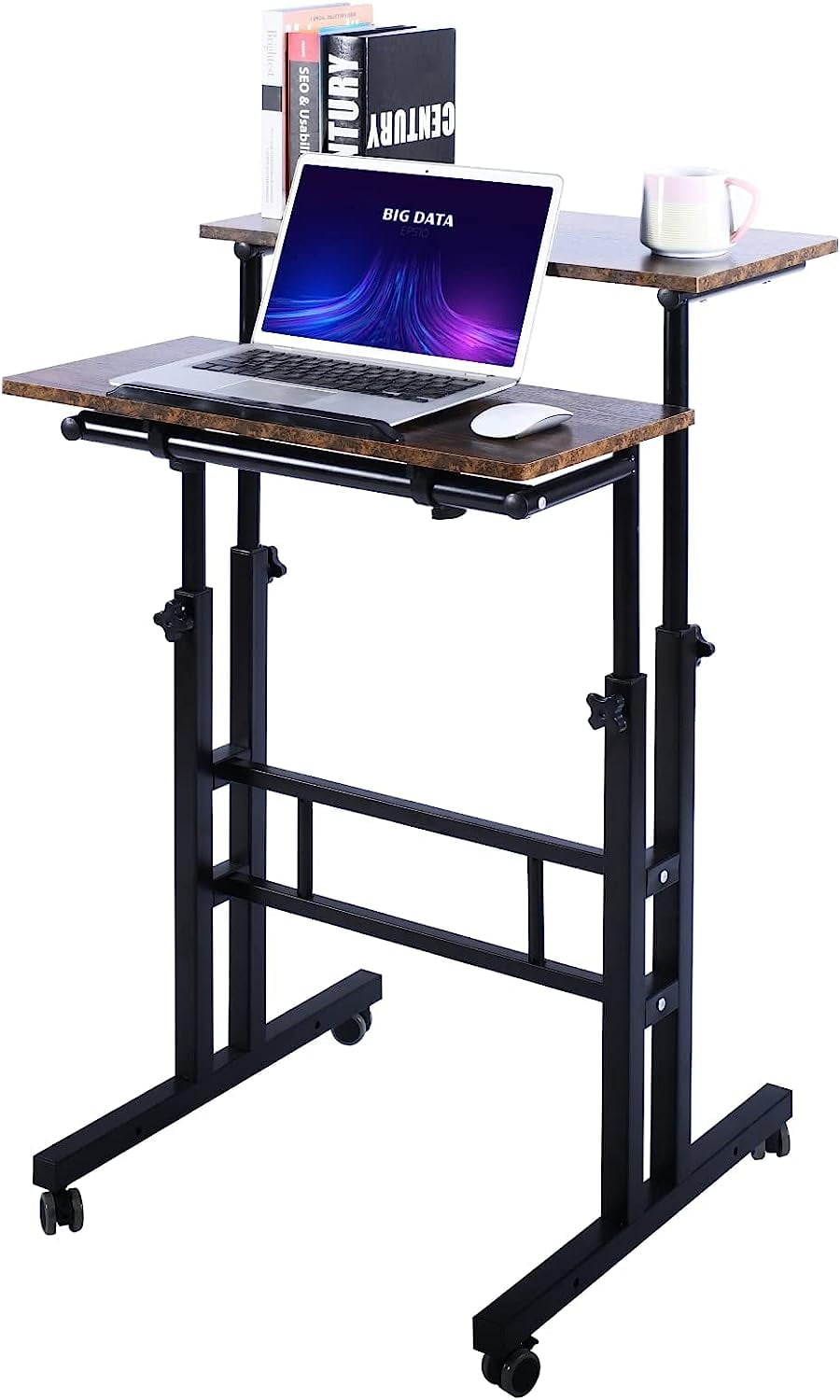 AIZ Mobile Standing Desk, Adjustable Computer Desk Rolling Laptop Cart