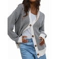 thumbnail image 3 of Cardigans Décontractés pour Femmes à devant Ouvert, Manches Longues, Tricot Épais Rayé, Chandails, Manteaux, Blanc G, 3 of 9