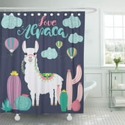 SUTTOM Drawn Love Alpaca for Holiday and Cute Llama Cactus Shower Curtain 66x72 inch