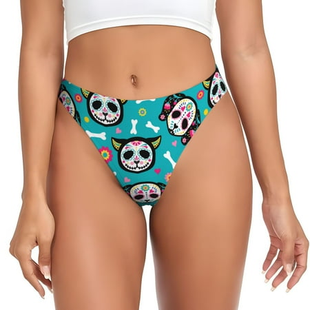 Adobk Cartoon Dog And Cat Print Seamless Women Underwear Thongs No Show Ladies Thong No Line Breathable Comfortable Panties Undies for Women-X-Large