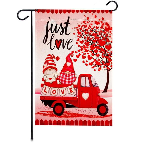 G128 Valentine’s Day Just Love Gnome Truck Garden Flag 12x18 In Double Sided Yard Garden Lawn Decoration