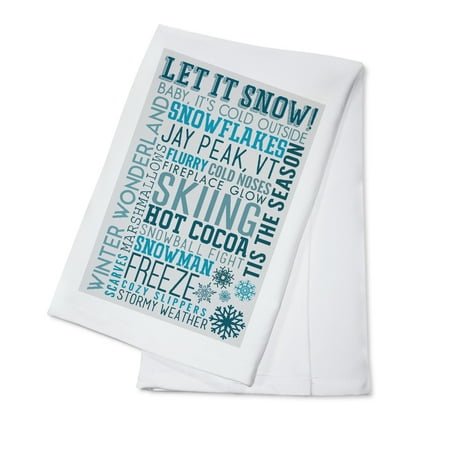 - Jay Peak, Vermont - Let it Snow - Christmas - Typography - Lantern Press Artwork (100% Cotton Kitchen Towel)