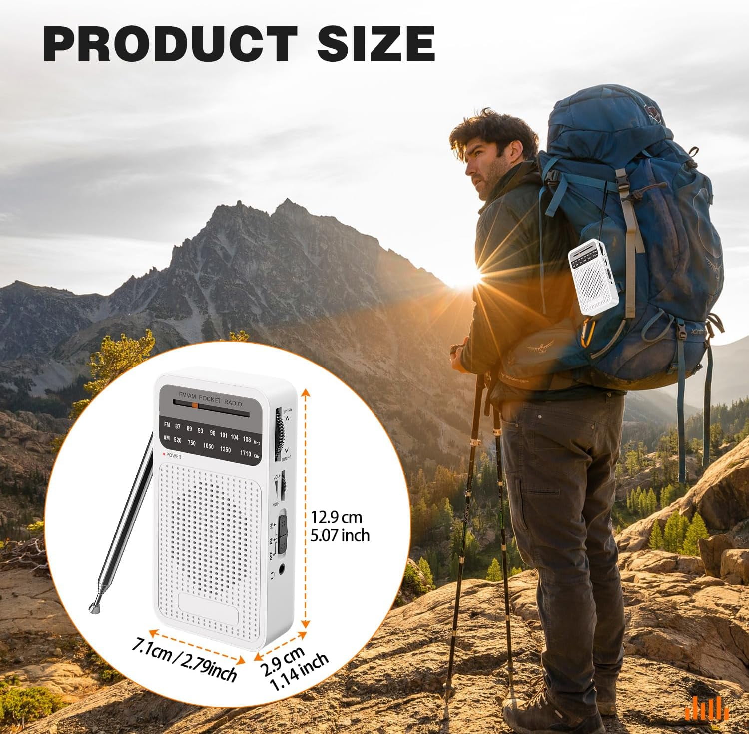 Portable Radio AM FM, Loud Speaker Transistor Radio with 3.5mm Headphone Jack, Personal Radio for Long Trips, Pocket Radio for Indoor,Outdoor, Emergency Use Perfect Gift for Seniors,kids -White