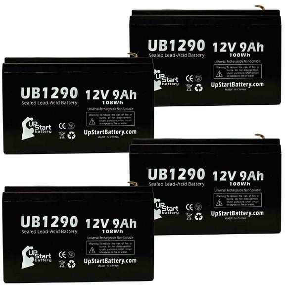 4x Pack - Compatible Power Source 1235 Battery - Replacement UB1290 Universal Sealed Lead Acid Battery (12V 9Ah, 9000mAh, F1 Terminal, AGM, SLA) - Includes 8 F1 to F2 Terminal Adapters