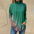 thumbnail image 2 of TQWQT Turtle Necks Tops for Women Long Sleeve Color Block Printed Curved Hem Graphic Tee Mockneck Loose Fit T Shirts Plus Size Fall Shirts Green S, 2 of 5