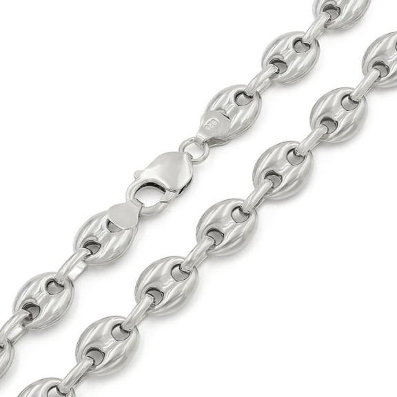 925 Sterling Silver 9mm Puff Mariner Chain, FREE Microfiber Cloth, Rhodium Plated Hollow Anchor Link Mens Womens Necklace, Giorgio Bergamo 16