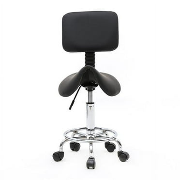 Saddle Shape Adjustable Salon Stool with Back Black