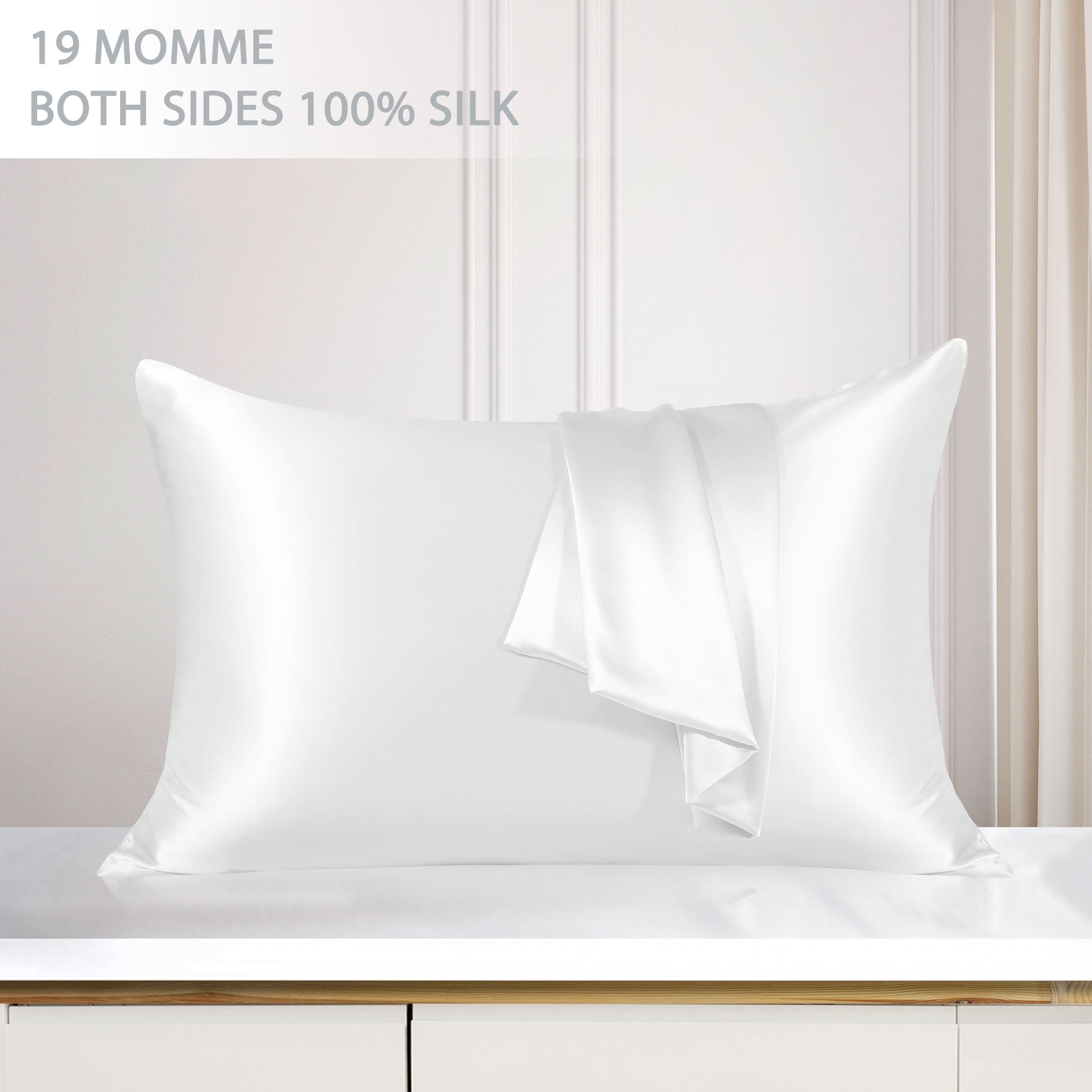 Unique Bargains 19 Momme Silk Pillowcase with Zipper 1 Pc White 20" x 36"